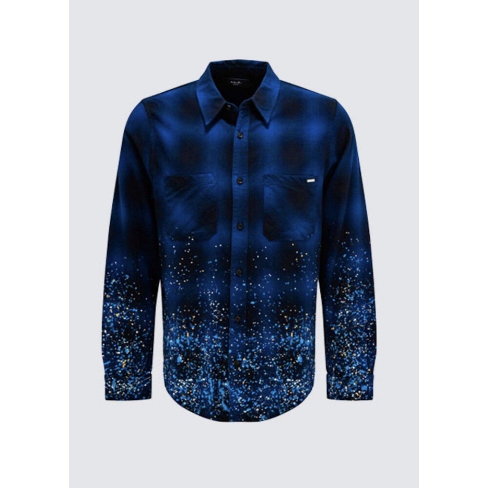 Amiri Crystal Painter Blue Flannel Shirt Men's US L French Size 52